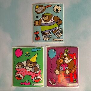 RARE 80s Trend Enterprises Bears Activity Mini Sticker Sheets Lot of 3 Vintage